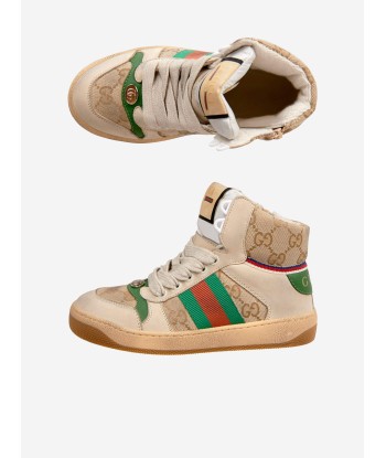 Gucci Kids Beige and Green Screener High Trainers Fin de série