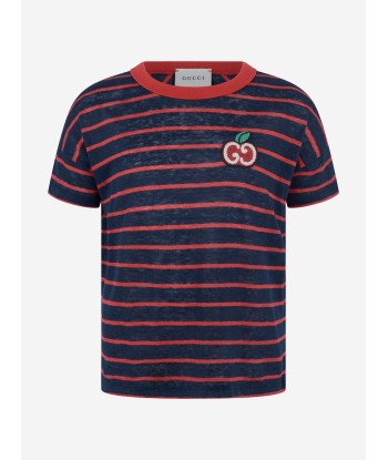 GUCCI Girls Linen Striped T-Shirt de pas cher