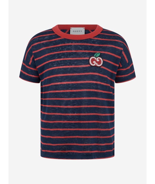 GUCCI Girls Linen Striped T-Shirt de pas cher