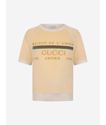 GUCCI Kids Beige Chenille Logo Embroidered Sweater de pas cher