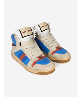 Gucci Kids Beige and Blue Screener High Trainers le des métaux précieux