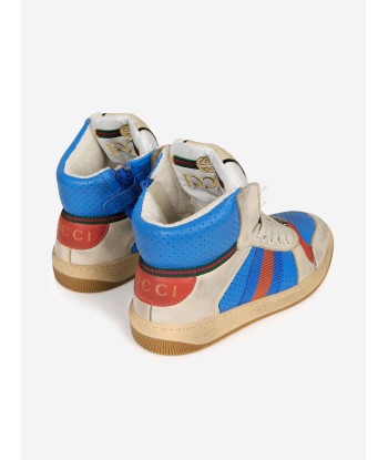 Gucci Kids Beige and Blue Screener High Trainers le des métaux précieux