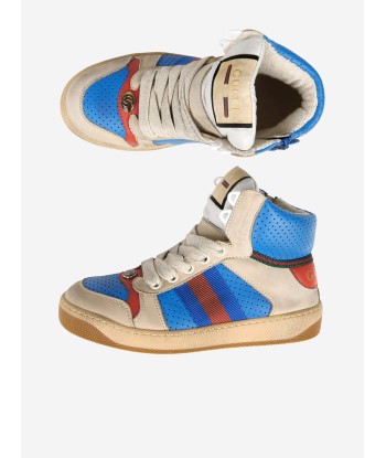 Gucci Kids Beige and Blue Screener High Trainers le des métaux précieux