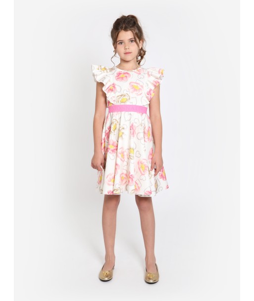 Monnalisa Girls Flower Print Dress in Ivory brillant des détails fins