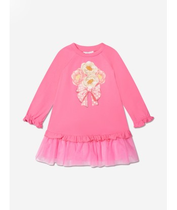 Monnalisa Girls Tulle Hem Flower Dress in Pink pas chere