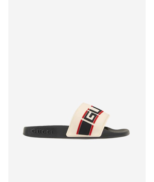 Gucci Boys Ivory & Black Rubber Stripe Sliders de pas cher