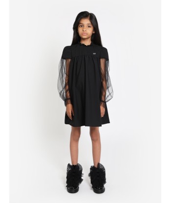 Monnalisa Girls Mesh Sleeve Shift Dress in Black rembourrage situé sous