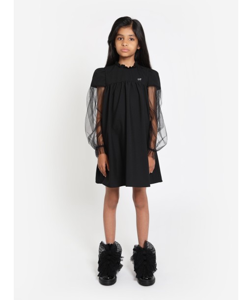 Monnalisa Girls Mesh Sleeve Shift Dress in Black rembourrage situé sous