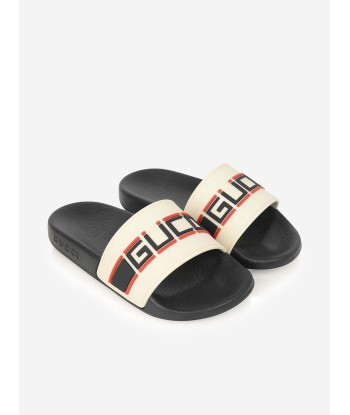 Gucci Boys Ivory & Black Rubber Stripe Sliders de pas cher