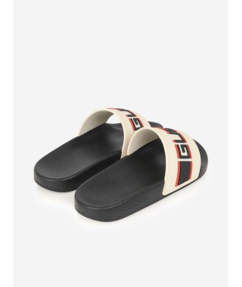 Gucci Boys Ivory & Black Rubber Stripe Sliders de pas cher