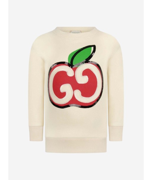 GUCCI Girls Sweater - Ivory Cotton Apple Logo Sweater offre 