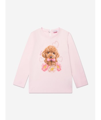 Monnalisa Girls Long Sleeve Dog T-Shirt in Pink 50-70% off 