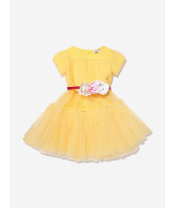 Monnalisa Girls Tulle Dress in Yellow meilleur choix