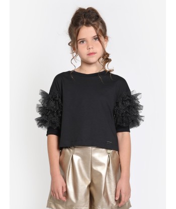 Monnalisa Girls Ruffle Tulle Cropped T-Shirt in Black Comparez et commandez 