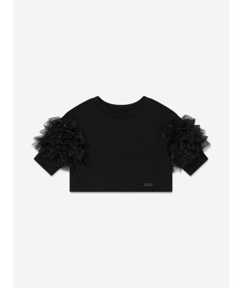 Monnalisa Girls Ruffle Tulle Cropped T-Shirt in Black Comparez et commandez 