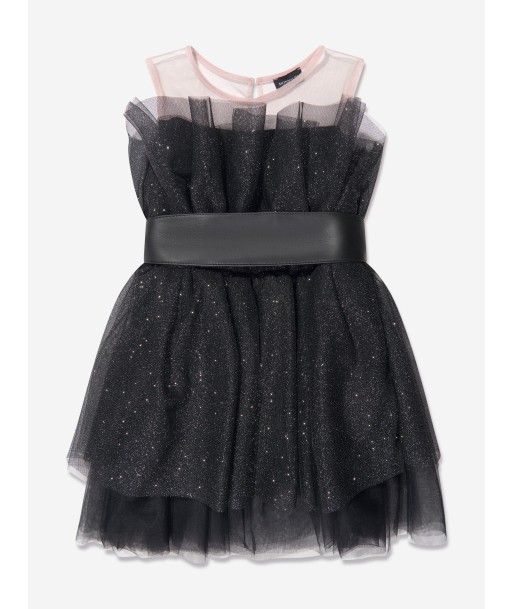 Monnalisa Girls Glittery Tulle Mini Dress in Black Venez découvrir notre 