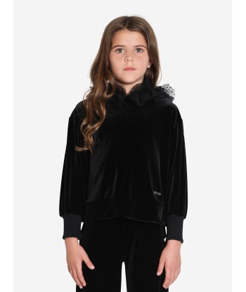 Monnalisa Girls Velvet Tulle Hoodie in Black À commander