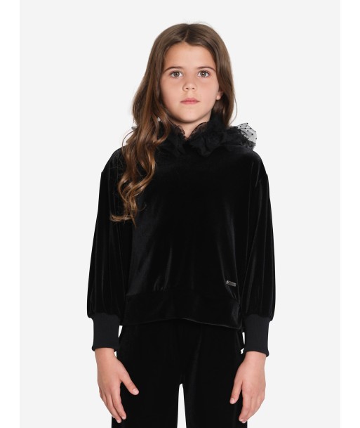 Monnalisa Girls Velvet Tulle Hoodie in Black À commander