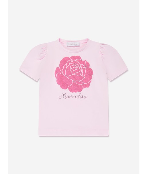 Monnalisa Girls Glitter Rose T-Shirt in Pink Les magasins à Paris