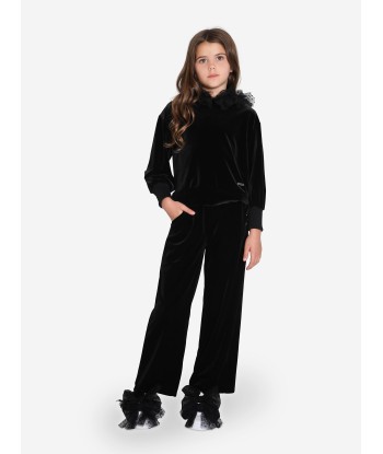 Monnalisa Girls Velvet Flared Trousers in Black de votre