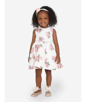 Monnalisa Baby Girls Sleeveless Rose Print Dress in White le des métaux précieux