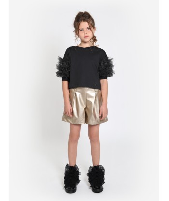 Monnalisa Girls Ruffle Tulle Cropped T-Shirt in Black Comparez et commandez 