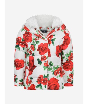 Monnalisa Ivory & Red Rose Down Padded Coat Les magasins à Paris et en Île-de-France