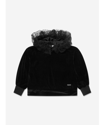 Monnalisa Girls Velvet Tulle Hoodie in Black À commander