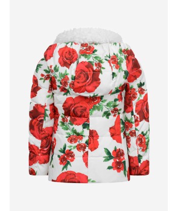 Monnalisa Ivory & Red Rose Down Padded Coat Les magasins à Paris et en Île-de-France