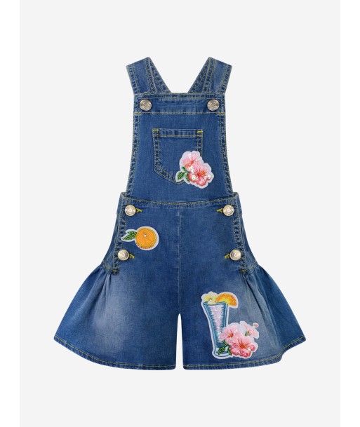 Monnalisa Girls Short Dungarees - Blue Cotton Chambray Short Dungarees en ligne des produits 