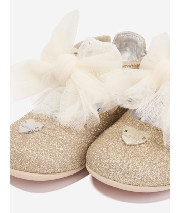 Monnalisa Girls Tulle Bow Glitter Ballerina Shoes in Gold les ctes