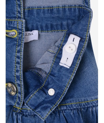 Monnalisa Girls Short Dungarees - Blue Cotton Chambray Short Dungarees en ligne des produits 