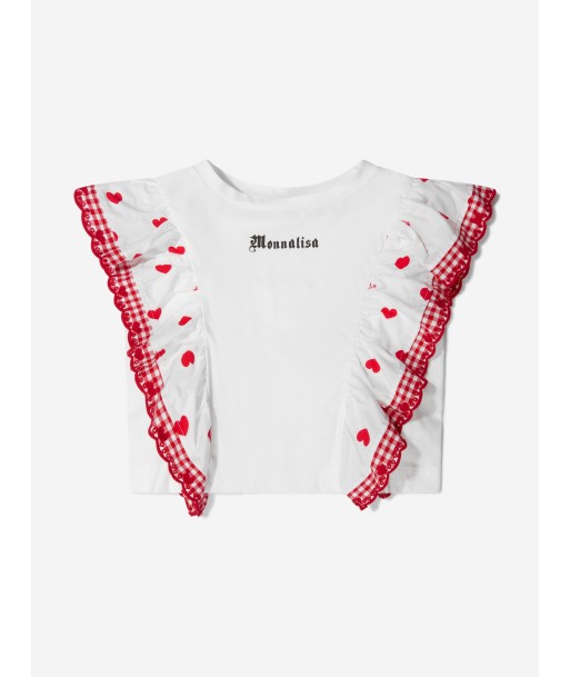 Monnalisa Girls Cotton T-Shirt With Broderie Anglaise Trim soldes