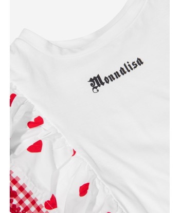 Monnalisa Girls Cotton T-Shirt With Broderie Anglaise Trim soldes