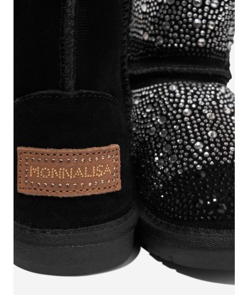 Monnalisa Girls Diamante Embellished Boots in Black basket pas cher