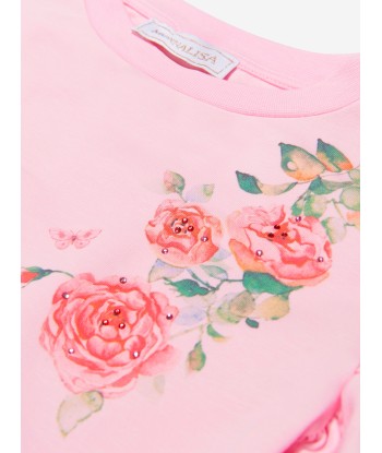 Monnalisa Girls Cotton Rose Print Dress À commander