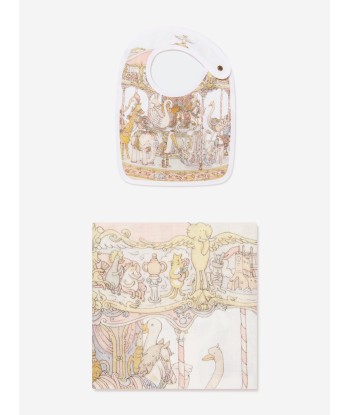 Atelier Choux Baby Girls Carousel Swaddle And Small Bib Gift Box Set in Pink En savoir plus