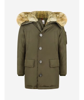 Moncler Enfant  Down Padded Grandalpe Coat With Fur Trim in Green shop