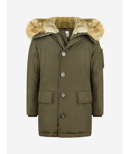 Moncler Enfant  Down Padded Grandalpe Coat With Fur Trim in Green shop