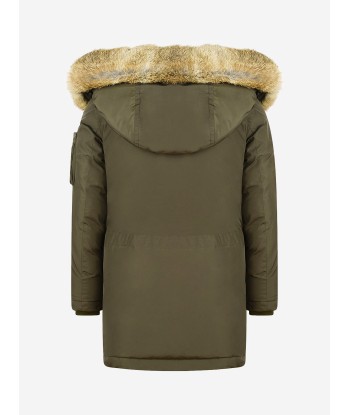 Moncler Enfant  Down Padded Grandalpe Coat With Fur Trim in Green shop