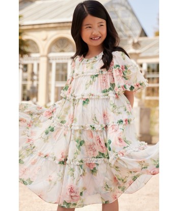 Needle & Thread Girls Harlequin Rose Chiffon Dress in White 2024