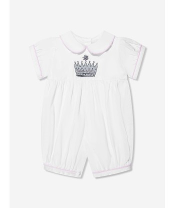 Rachel Riley Baby Girls Princess Crown Embroidered Romper in Ivory une grave pollution 