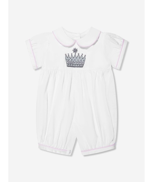 Rachel Riley Baby Girls Princess Crown Embroidered Romper in Ivory une grave pollution 