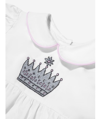 Rachel Riley Baby Girls Princess Crown Embroidered Romper in Ivory une grave pollution 