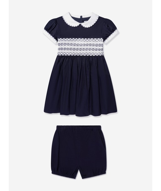 Rachel Riley Baby Girls Classic Smocked Dress And Bloomers in Navy de technologie